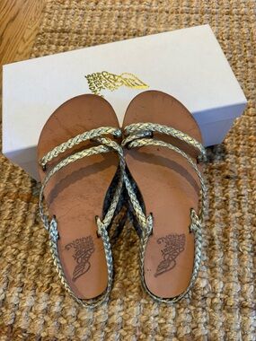 Ancient Greek Sandals Braided Metallic Gold Flat Sandals